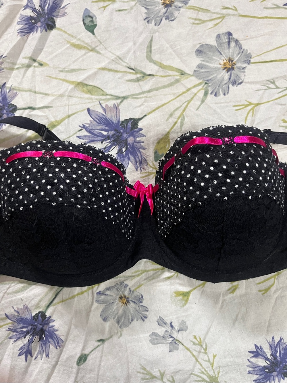Vintage La SENZA RN 54867 Black Polka Dot Underwire Bra Size XS